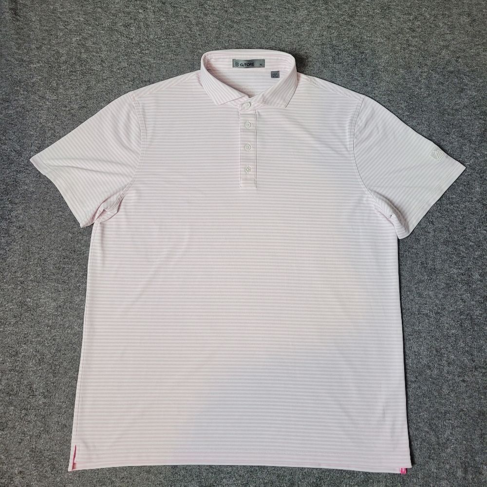 G/FORE Feeder Stripe Modern Spread Tech Pique Polo Mens XL Blush Pink